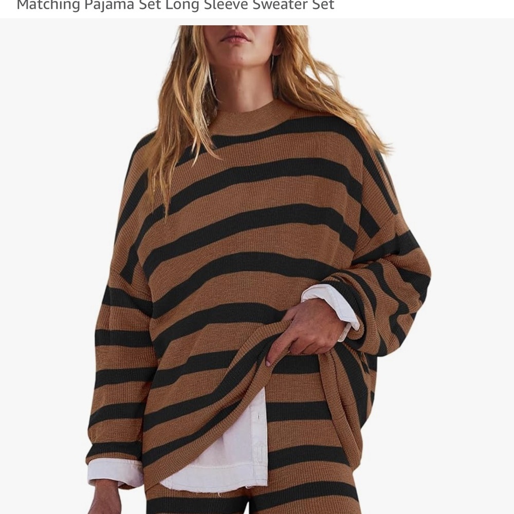 Striped Brown and Black Sweater Set